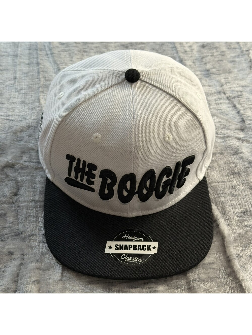 Nipsey Hussle The Boogie Headgear Classics Snapback Hat White Black Racing Flags